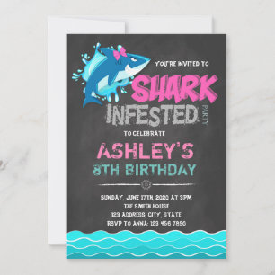Shark chalkboard card word invitation