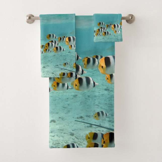Shark chasing fish in tropical Bora Bora lagoon Bath Towel Set (Insitu)