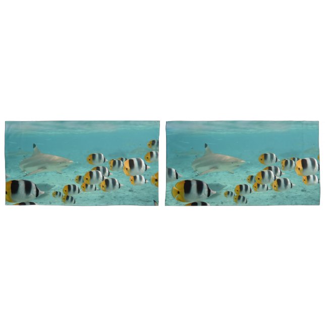 Shark chasing fish in tropical Bora Bora lagoon Pillowcase (Front-Set)
