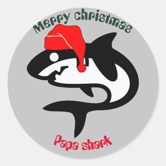 shark christmas family, customize personalized  classic round sticker (Front)