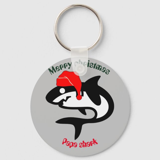 shark christmas family, customize personalized  keychain (Front)