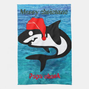 shark christmas family, customize personalized   kitchen towel