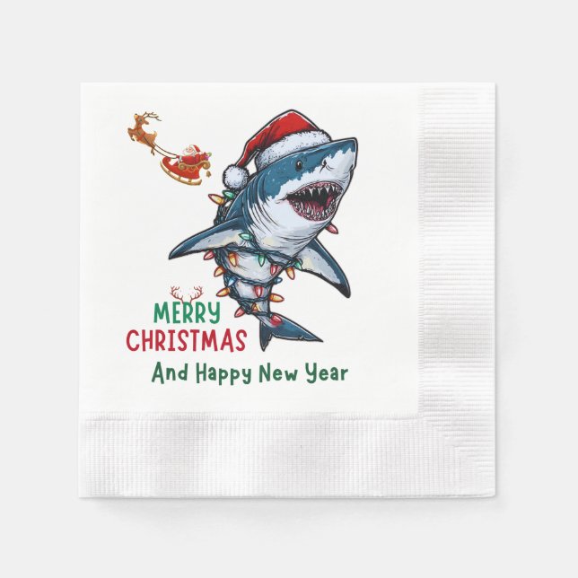 Shark Christmas Hat Xmas Napkin (Front)