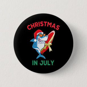 Shark Christmas In July Summer Vacation Beach Men 2 Inch Round Button