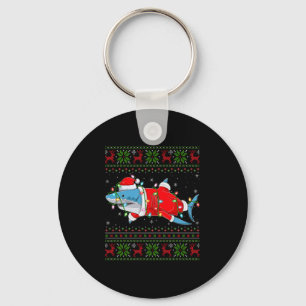 Shark Christmas Lights Santa Costume Ugly Xmas Swe Keychain