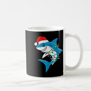 Shark Christmas Lights Santa Hat Xmas Pajama Boys  Coffee Mug