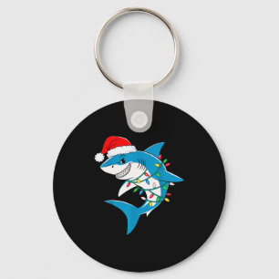 Shark Christmas Lights Santa Hat Xmas Pajama Boys Keychain