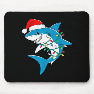 Shark Christmas Lights Santa Hat Xmas Pajama Boys  Mouse Pad