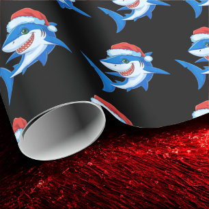 Shark Christmas Santa Hat Ocean Gift Wrapping Paper