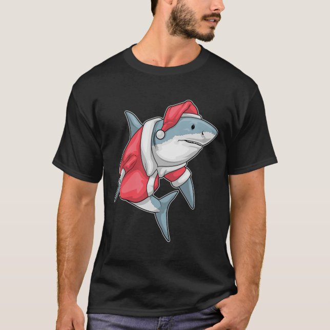 Shark Christmas Santa hat T-Shirt (Front)