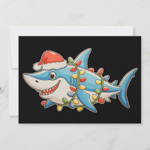 Shark Christmas Santa Hat Xmas Lights Sharkmas Holiday Card
