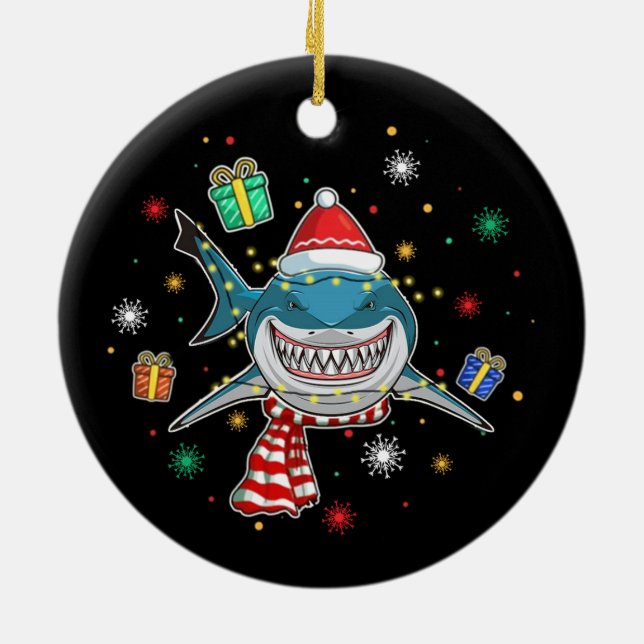 Shark Christmas Tree Ceramic Ornament (Back)