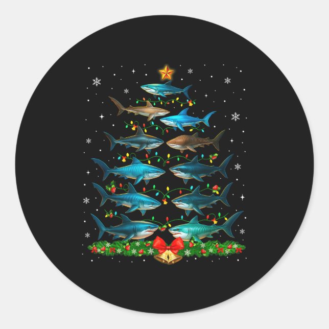 Shark Christmas Tree Ornament Funny Shark Lovers X Classic Round Sticker (Front)