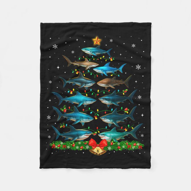 Shark Christmas Tree Ornament Funny Shark Lovers X Fleece Blanket (Front)