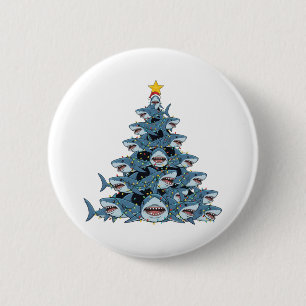 Shark Christmas Tree Santa Hat Christmas Lights 2 Inch Round Button