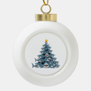 Shark Christmas Tree Santa Hat Christmas Lights   Ceramic Ball Christmas Ornament