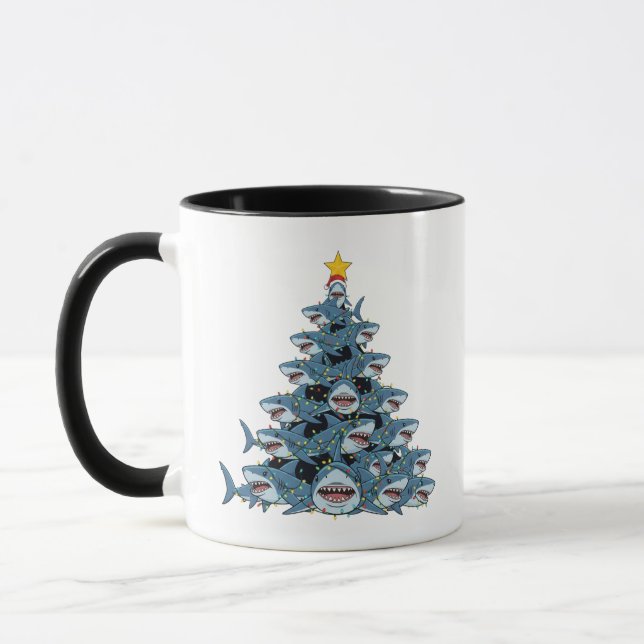 Shark Christmas Tree Santa Hat Christmas Lights   Mug (Left)
