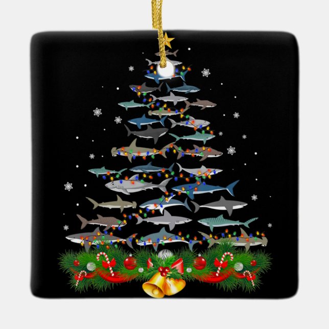 Shark Christmas Tree Shark Lovers Gifts Ceramic Ornament (Front)