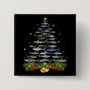 Shark Christmas Tree Shark Lovers Gifts Men Women 2 Inch Square Button