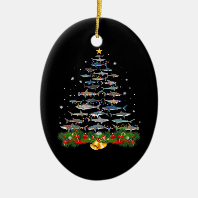 Shark Christmas Tree Shark Lovers Gifts Men Women Ceramic Ornament (Front)