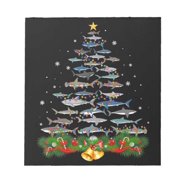 Shark Christmas Tree Shark Lovers Gifts Notepad (Front)