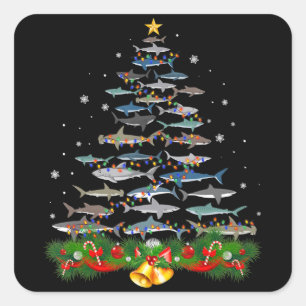 Shark Christmas Tree Shark Lovers Gifts Square Sticker