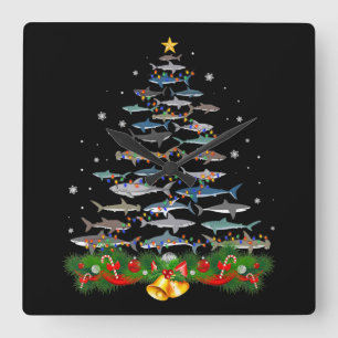 Shark Christmas Tree Shark Lovers Gifts Square Wall Clock