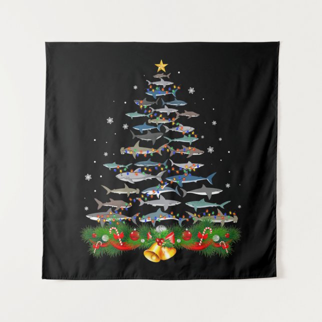 Shark Christmas Tree Shark Lovers Gifts Tapestry (Front)