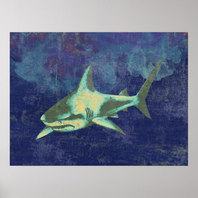 Shark Distressed Blue Poster (Front)