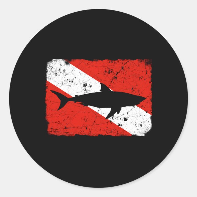 Shark Dive Flag Distressed Divers Classic Round Sticker (Front)
