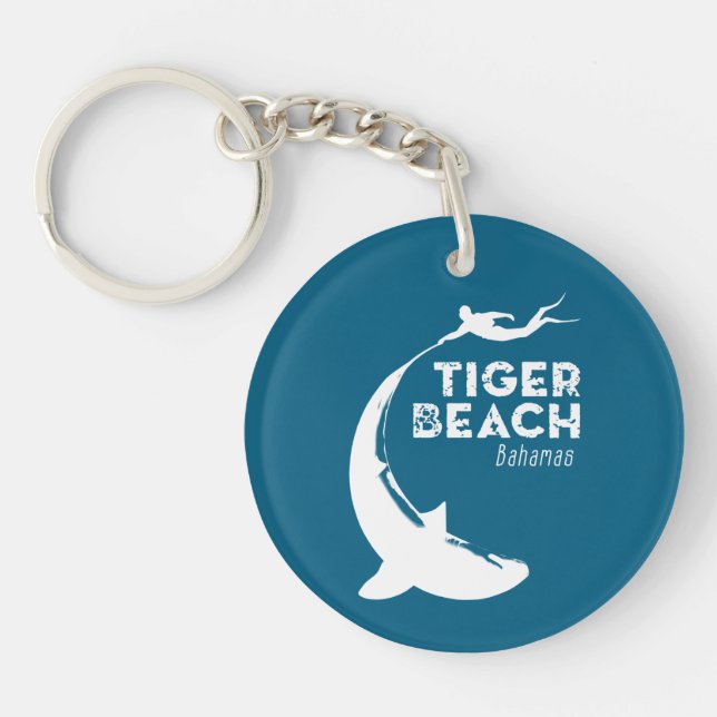 Shark Diving at Tiger Beach Keychain (Front)