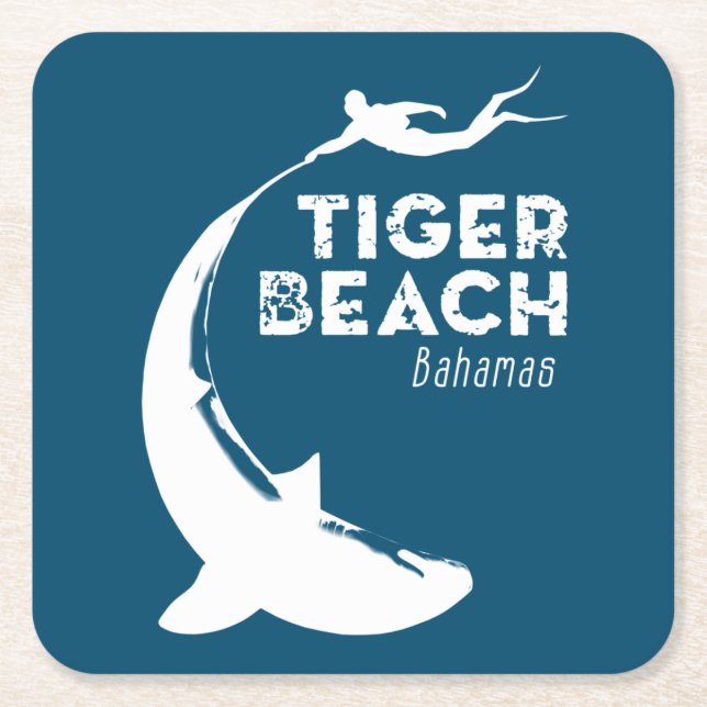 Shark Diving at Tiger Beach Square Paper Coaster (Front)