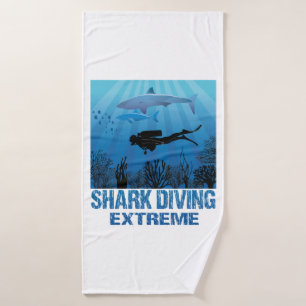 Shark Diving Extreme Scuba Diver Bath Towel