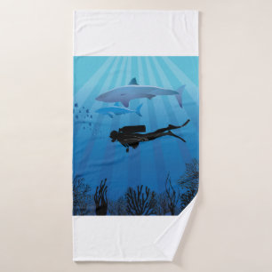 Shark Diving Scuba Diver Bath Towel