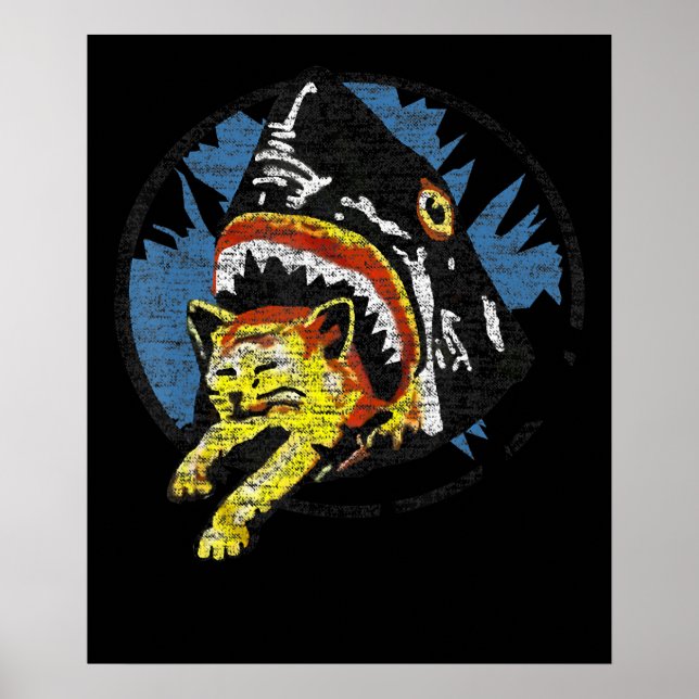 Shark Eating A Cat Funny Shark Gifts Poster (Front)