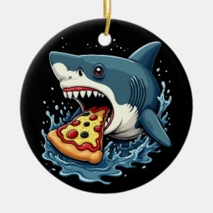 Shark Eating Pizza Funny Pizza Lover Ceramic Ornament