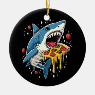 Shark Eating Pizza Funny Pizza Lover Ceramic Ornament