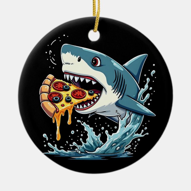 Shark Eating Pizza Funny Pizza Lover  Ceramic Ornament (Front)