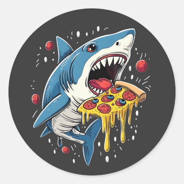 Shark Eating Pizza Funny Pizza Lover  Classic Round Sticker (Front)