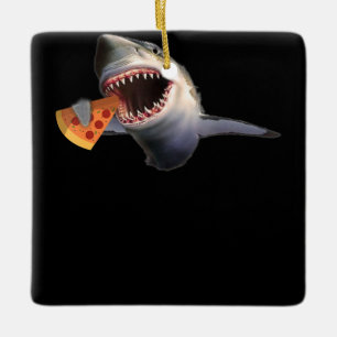 Shark Eating Pizza Shark Lovers Funny Gifts Ceramic Ornament