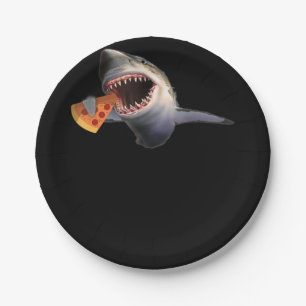 Shark Eating Pizza Shark Lovers Funny Gifts Paper Plate