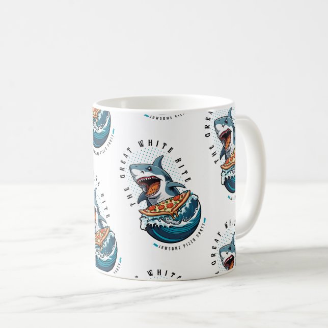 Shark Eating Pizza | The Great White Bite Jawsome  Coffee Mug (Front Right)