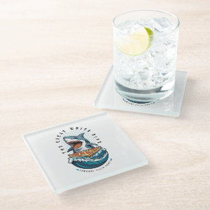 Shark Eating Pizza The Great White Bite Jawsome Glass Coaster