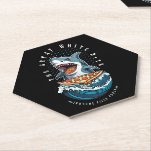 Shark Eating Pizza The Great White Bite Jawsome Paper Coaster