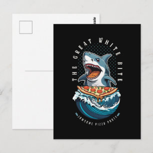 Shark Eating Pizza   The Great White Bite Jawsome  Postcard