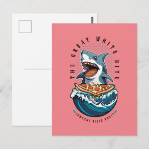 Shark Eating Pizza   The Great White Bite Jawsome  Postcard