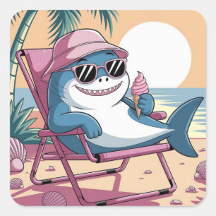 Shark eating summer ice-cream  square sticker
