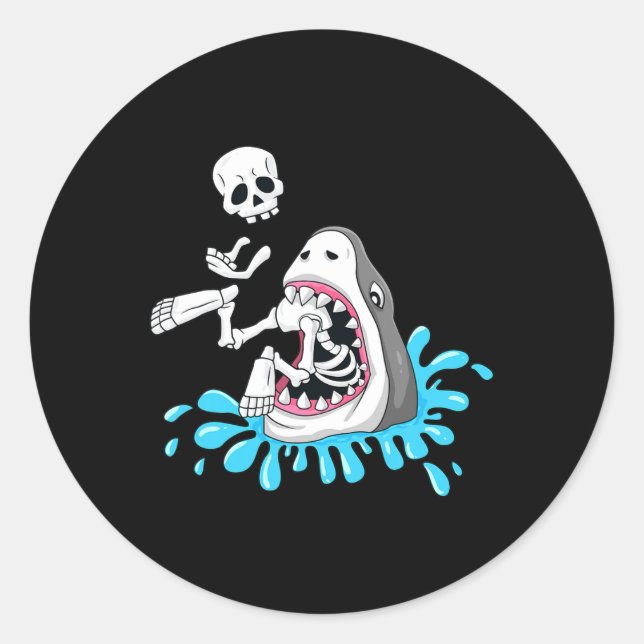 Shark Eats Skeleton Fun Halloween Boys Girls Kids  Classic Round Sticker (Front)