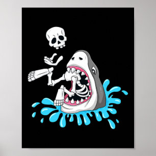Shark Eats Skeleton Fun Halloween Boys Girls Kids  Poster