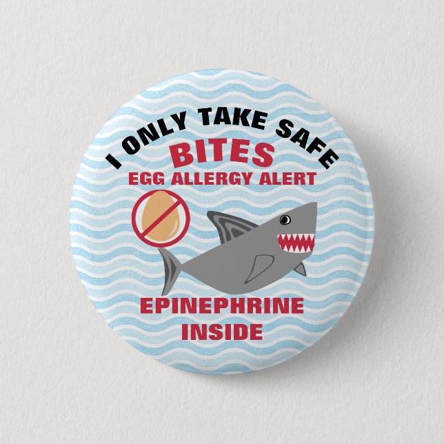 Shark Egg Allergy Alert Warning Epinephrine 2 Inch Round Button (Front)